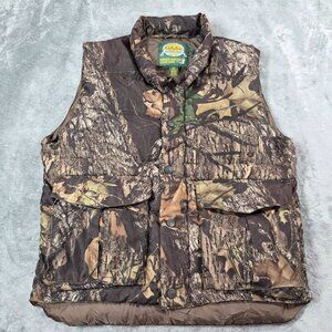 Cabelas Vest Mens Medium Brown Mossy Oak Camo Premier Goose Down Puffer Hunting